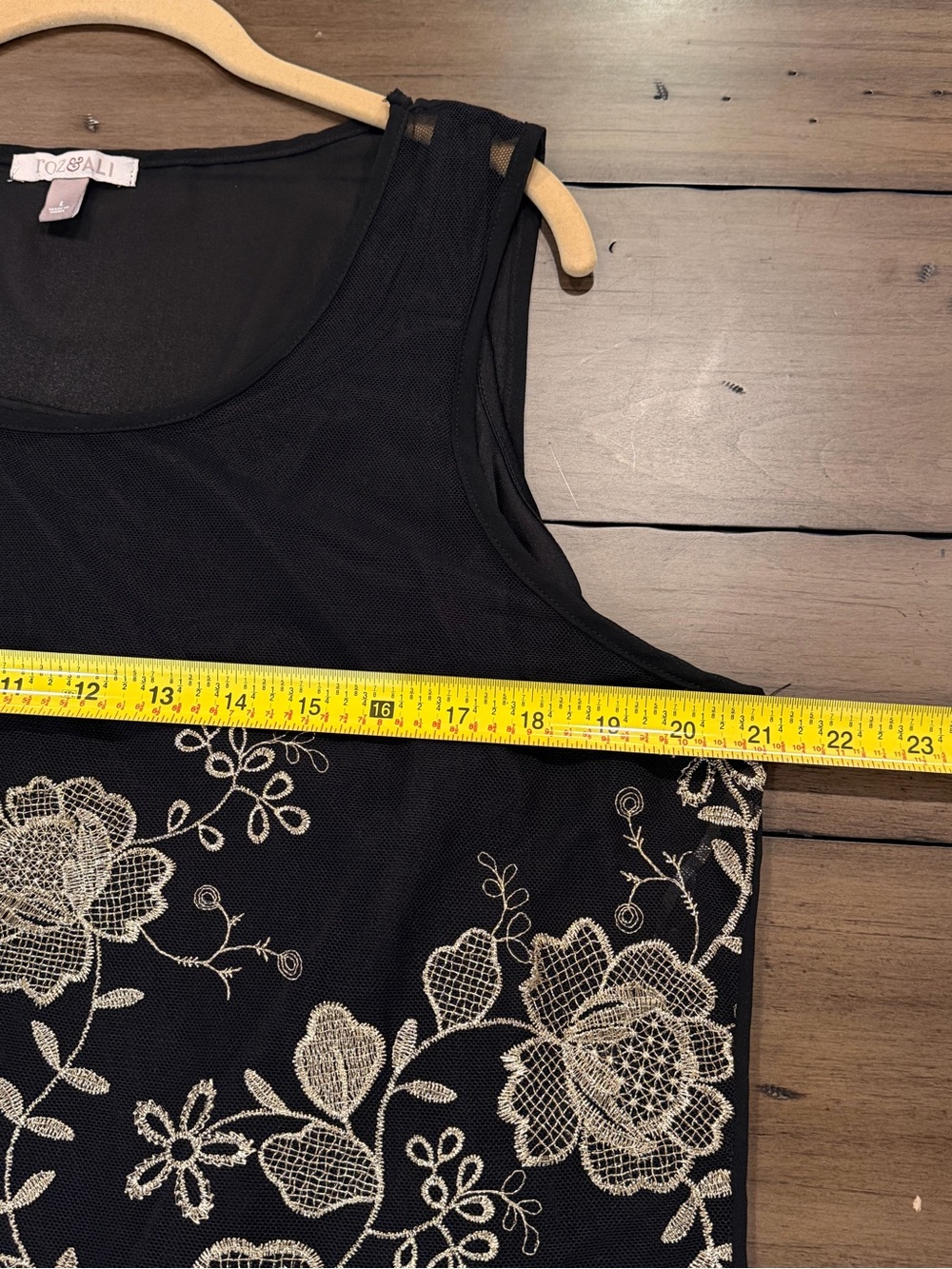 Roz & Ali Black Tank with Gold Floral Lace #714 - Picture 10 of 15